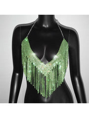 Rhinestone Fringe Backless Design Tops