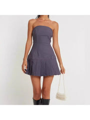 Pure Color Pleated Fitted Mini Dress