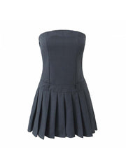 Pure Color Pleated Fitted Mini Dress