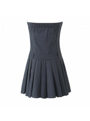 Pure Color Pleated Fitted Mini Dress