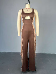 Tie Dye Fringe Hollow Out Jumpsuit