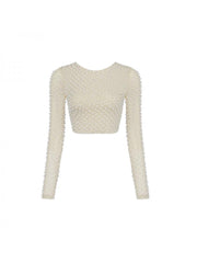 Beading Embellished Long Sleeve Cropped Design Tops