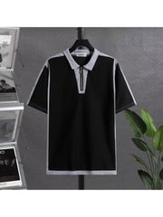 Colorblock Half-Zip Casual Polo Shirt Short Sets Men