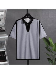 Colorblock Half-Zip Casual Polo Shirt Short Sets Men