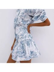 Print Stand Collar Single Breasted Skirt Sets