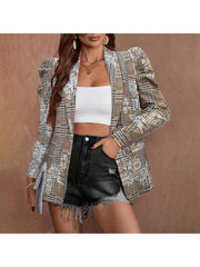 Contrast Color Houndstooth Baggy Blazers