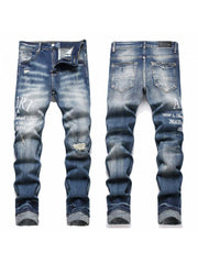 Letter Embroidery Ripped Denim Men's Jeans