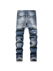 Letter Embroidery Ripped Denim Men's Jeans