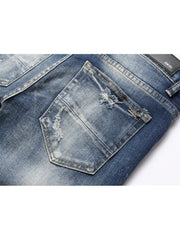 Letter Embroidery Ripped Denim Men's Jeans