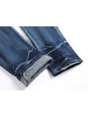 Letter Embroidery Ripped Denim Men's Jeans