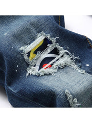 Ripped Washed Fashionable Men's Jeans