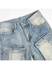 Washed Cargo Denim Men's Short Pants