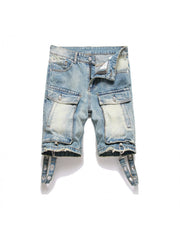 Washed Cargo Denim Men's Short Pants