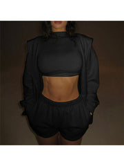 Cropped Tank Hooded Shorts 3 Piece Sets