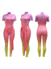 Chic Gradient Colorblock Short Sleeve Jumpsuit