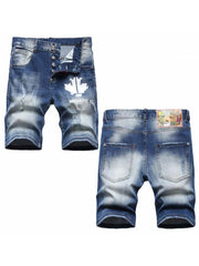 Print Ripped Single Breasted Men's Denim Short Pants