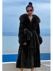 Fluff Lace Up Waist Tie Faux Fur Stylish Long Coat