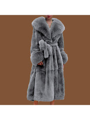 Fluff Lace Up Waist Tie Faux Fur Stylish Long Coat