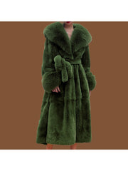 Fluff Lace Up Waist Tie Faux Fur Stylish Long Coat