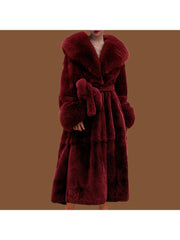 Fluff Lace Up Waist Tie Faux Fur Stylish Long Coat