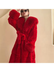 Fluff Lace Up Waist Tie Faux Fur Stylish Long Coat