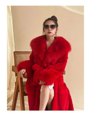 Fluff Lace Up Waist Tie Faux Fur Stylish Long Coat