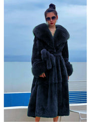 Fluff Lace Up Waist Tie Faux Fur Stylish Long Coat