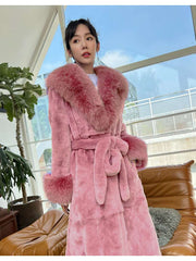 Fluff Lace Up Waist Tie Faux Fur Stylish Long Coat