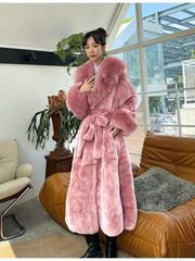 Fluff Lace Up Waist Tie Faux Fur Stylish Long Coat