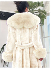 Fluff Lace Up Waist Tie Faux Fur Stylish Long Coat