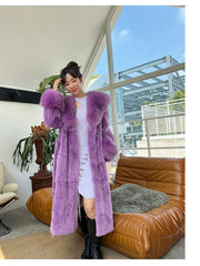 Fluff Lace Up Waist Tie Faux Fur Stylish Long Coat