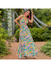 Print Spaghetti Straps A-line Maxi Dresses