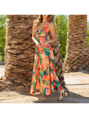 Print Spaghetti Straps A-line Maxi Dresses