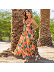 Print Spaghetti Straps A-line Maxi Dresses