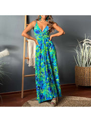 Print Spaghetti Straps A-line Maxi Dresses