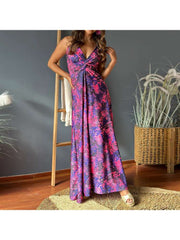 Print Spaghetti Straps A-line Maxi Dresses