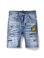 Ripped Single Breasted Denim Men's Short Pants