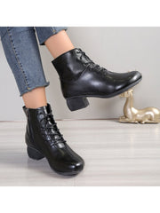 Hollow-out Pure Color Round Toe Boots