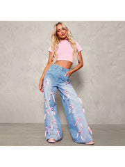 Patchwork Cotton Wide Leg Jeans