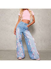 Patchwork Cotton Wide Leg Jeans