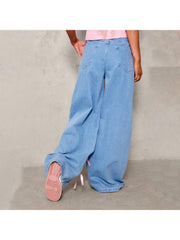 Patchwork Cotton Wide Leg Jeans