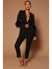 Tailored  Collar Long Sleeve High Rise Pant Sets