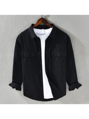 Down Collar Long Sleeve Chest Pocket Shirts