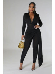 Solid Color Fitted Long Sleeve Jumpsuits