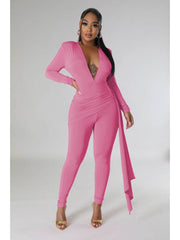 Solid Color Fitted Long Sleeve Jumpsuits