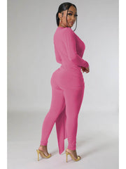 Solid Color Fitted Long Sleeve Jumpsuits