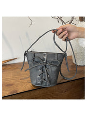 Bow Pure Color Denim Shoulder Bags