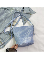 Bow Pure Color Denim Shoulder Bags