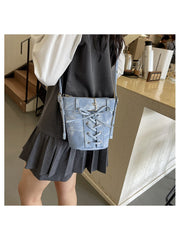 Bow Pure Color Denim Shoulder Bags