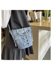 Bow Pure Color Denim Shoulder Bags